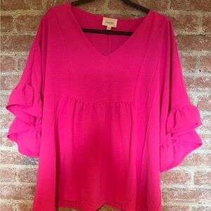 Andree by Unit Fuchsia Blouse with Ruffle Sleeves